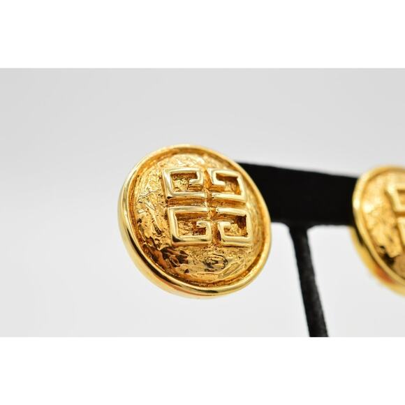 Givenchy Vintage Puffy Logo Clip On Earrings Gold 4G Chunky Parfums Signed Bin1 - Picture 7 of 12